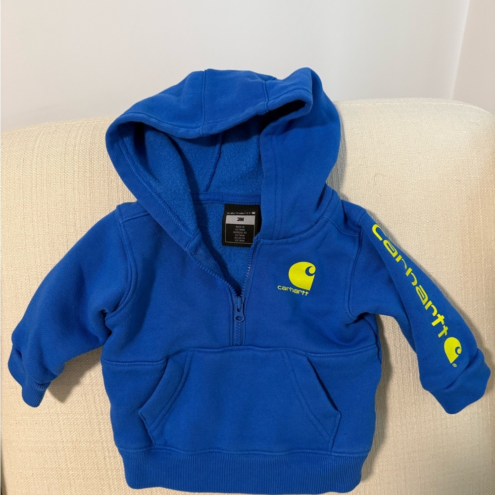 Carhartt Baby Royal Blue Hooded Fleece Pullover with Neon Yellow Logo